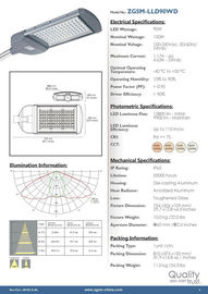 Alüminyum 100W High Power LED sokak aydınlatma armatürleri IP65, 120v 130v 240v